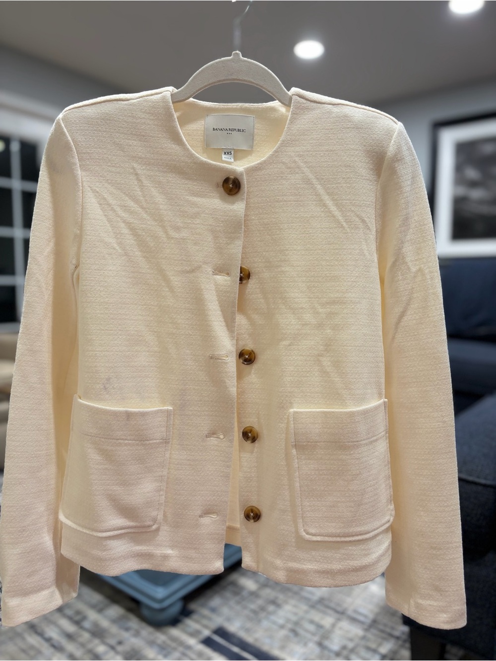 Banana Republic Cream Round-Neck Button Jacket